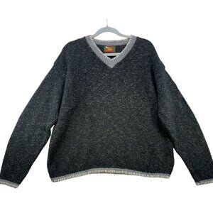 Alps Womens  V-Neck Wool Blend Sweater XL Green Gray Embroidered